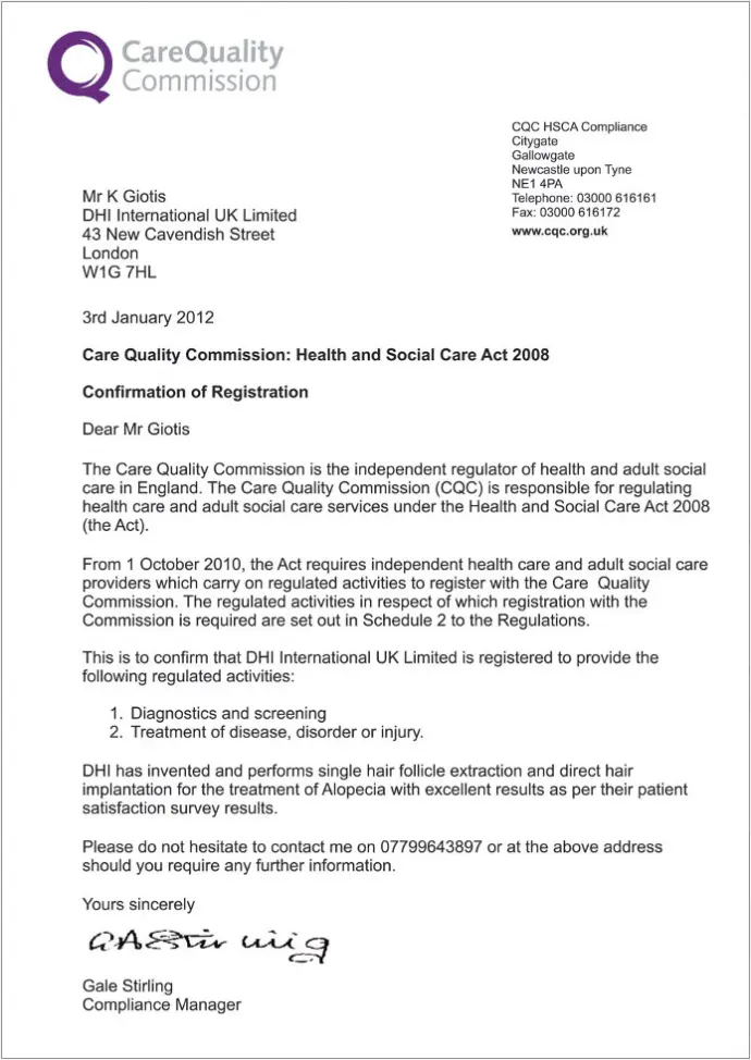 CareQuality Commission Certificate